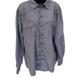 Black and‎ White Gingham Button-Up Shirt Cotton Polyester Blend Cowboy Rodeo L